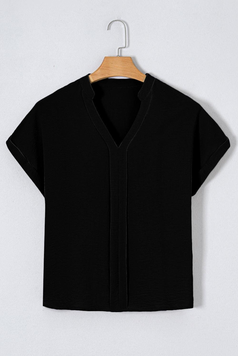 Blouses | Women Black Notched Neck Batwing Sleeve Blouse