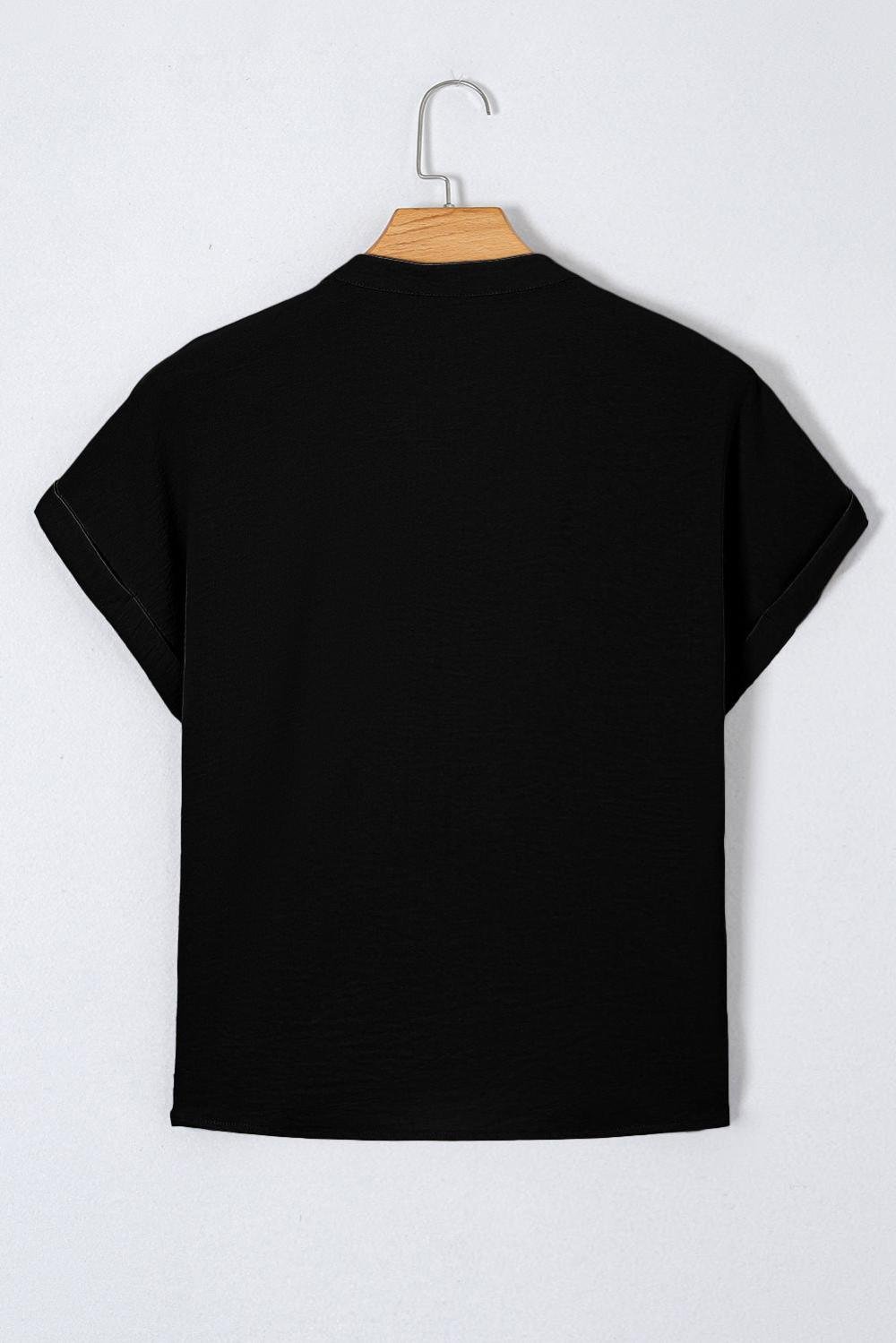 Blouses | Women Black Notched Neck Batwing Sleeve Blouse