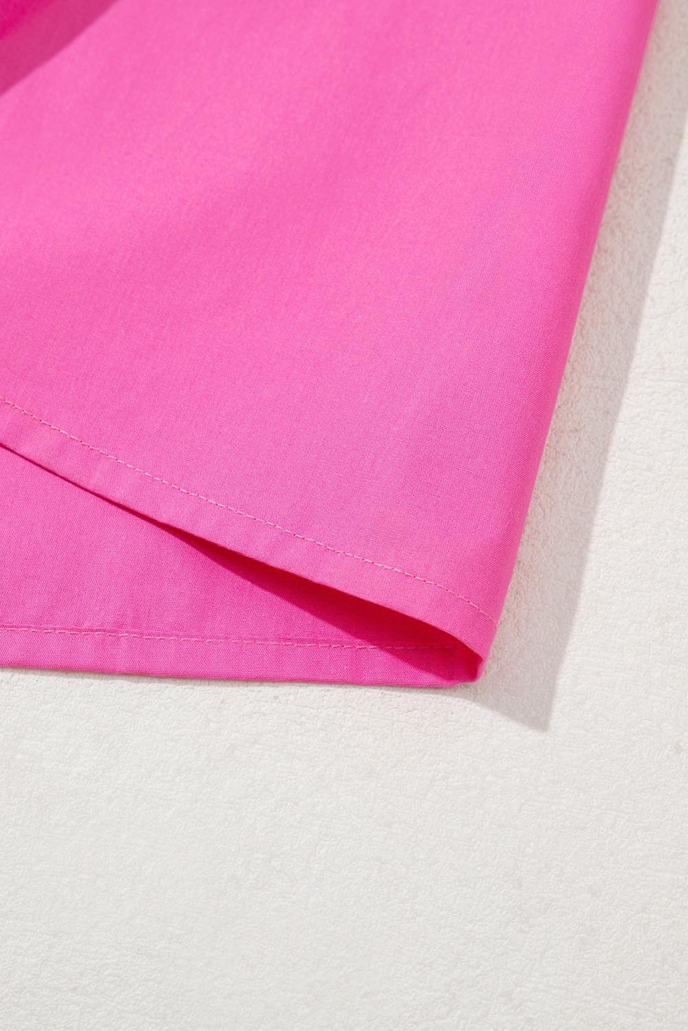 Blouses | Women Bright Pink Scallop Trim V Neck Layered Short Sleeve Blouse