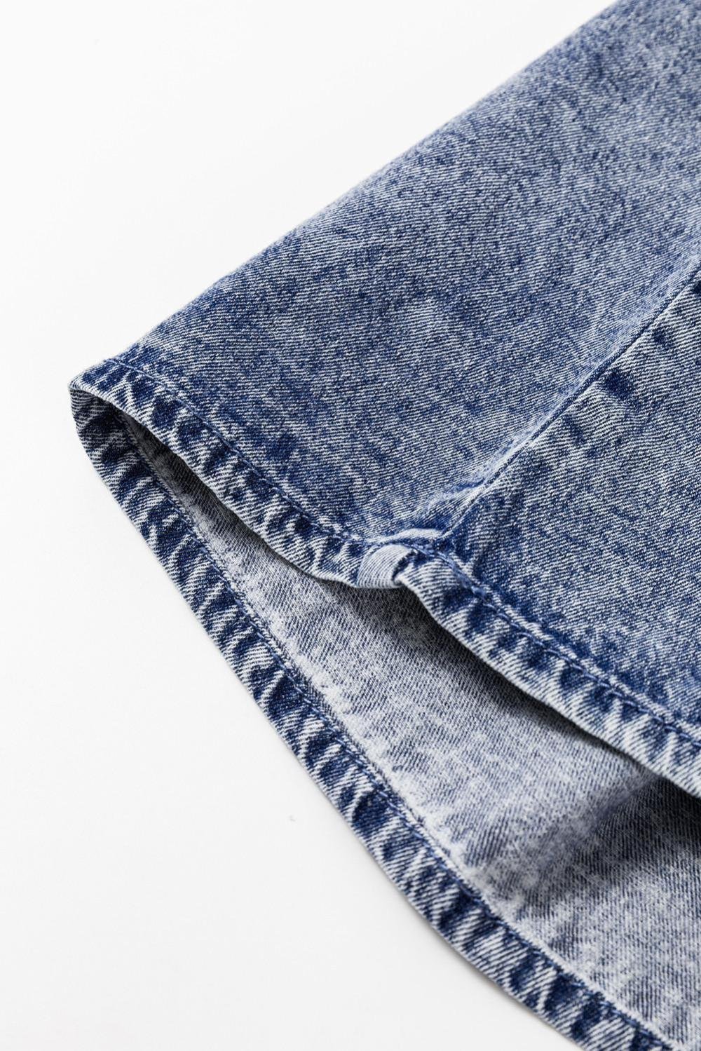 Blouses | Women Dusk Blue Acid Wash Pearl Embellishment Round Neck Denim Top