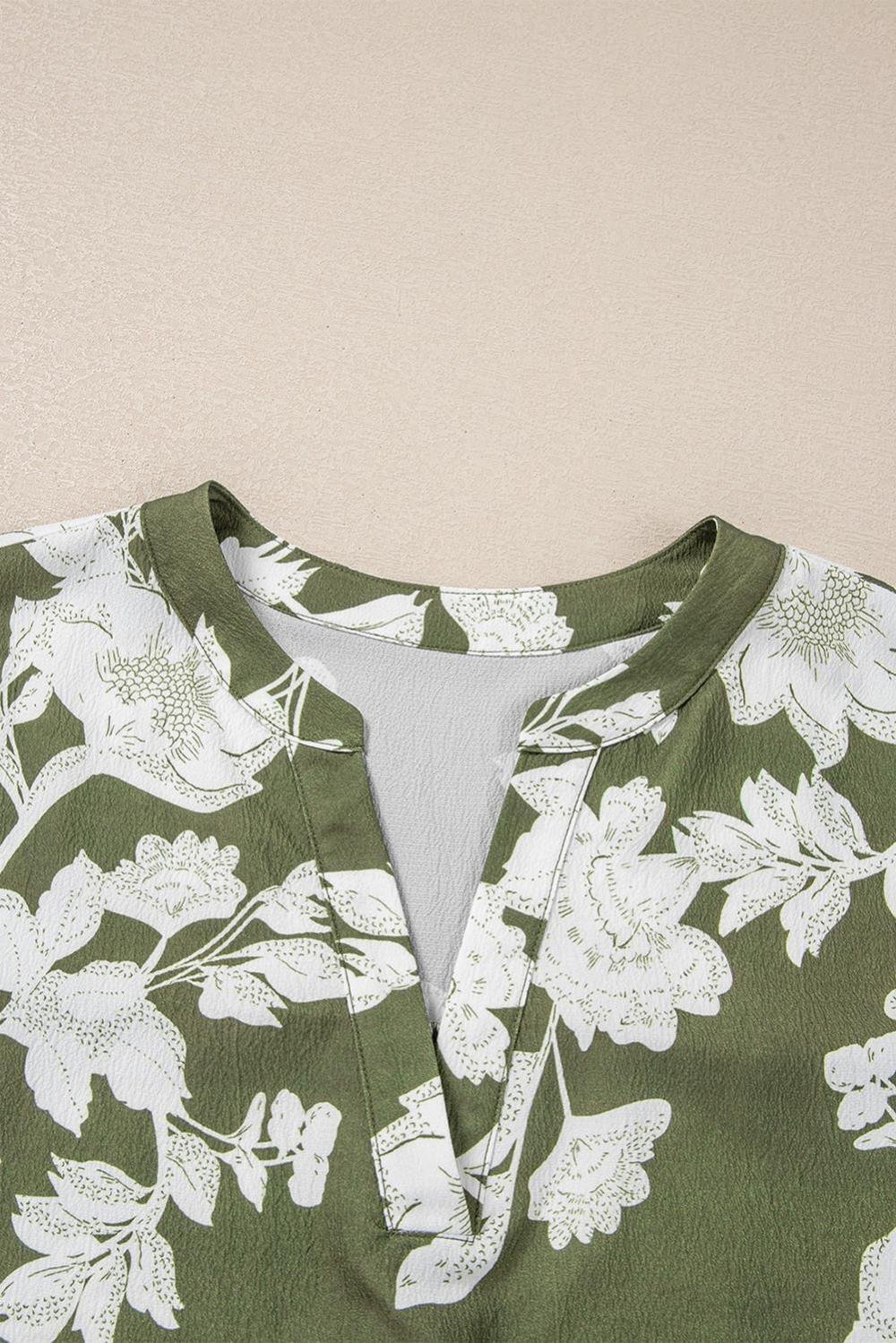 Blouses | Women Green Floral Print Split Neck Short Sleeve Blouse
