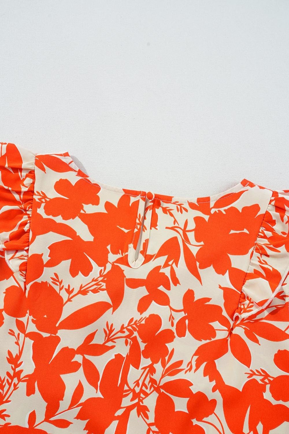 Blouses | Women Orange Floral Print Ruffle Sleeve V Neck Top