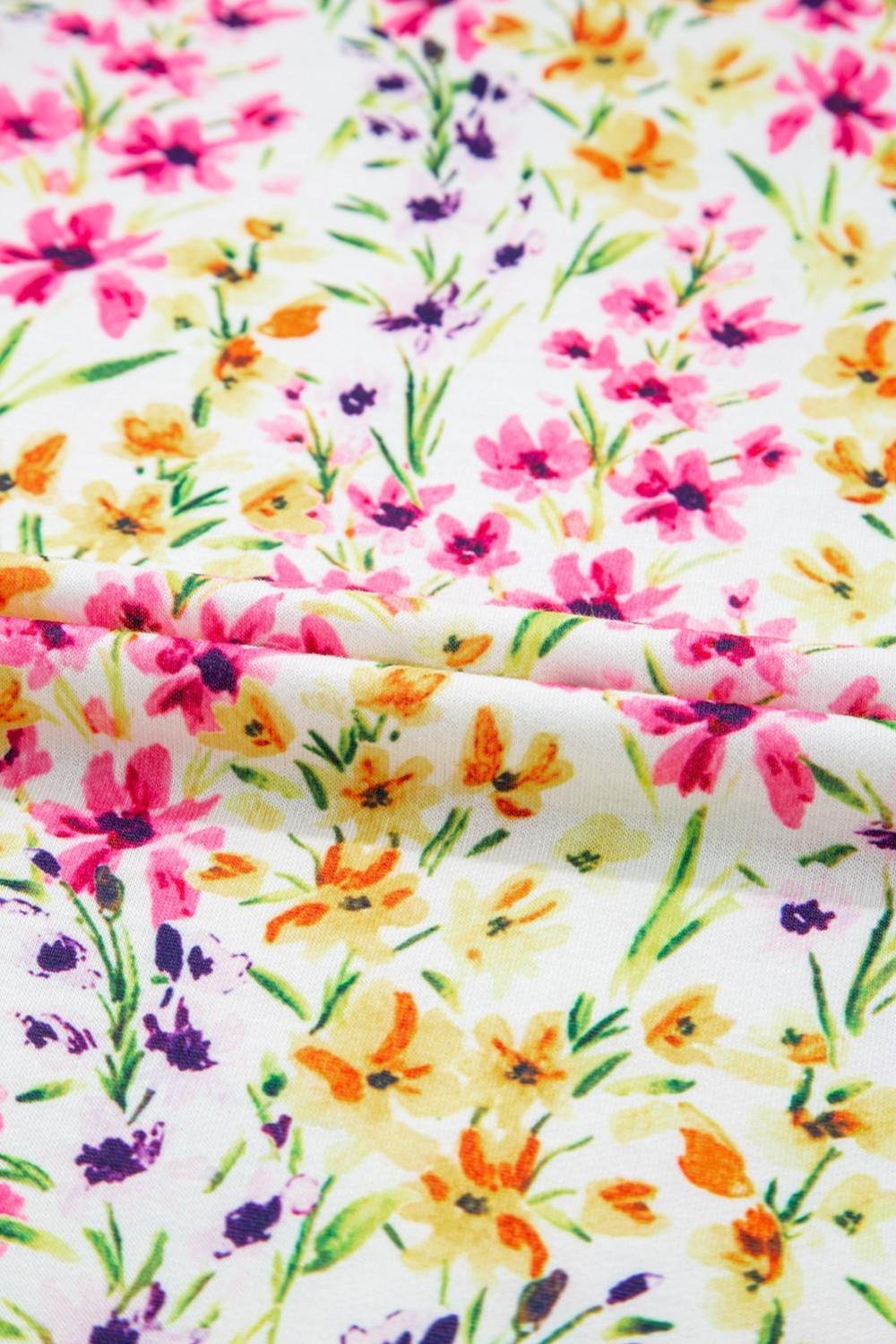 Blouses | Women Pink Floral Puff Short Sleeve Crewneck Blouse