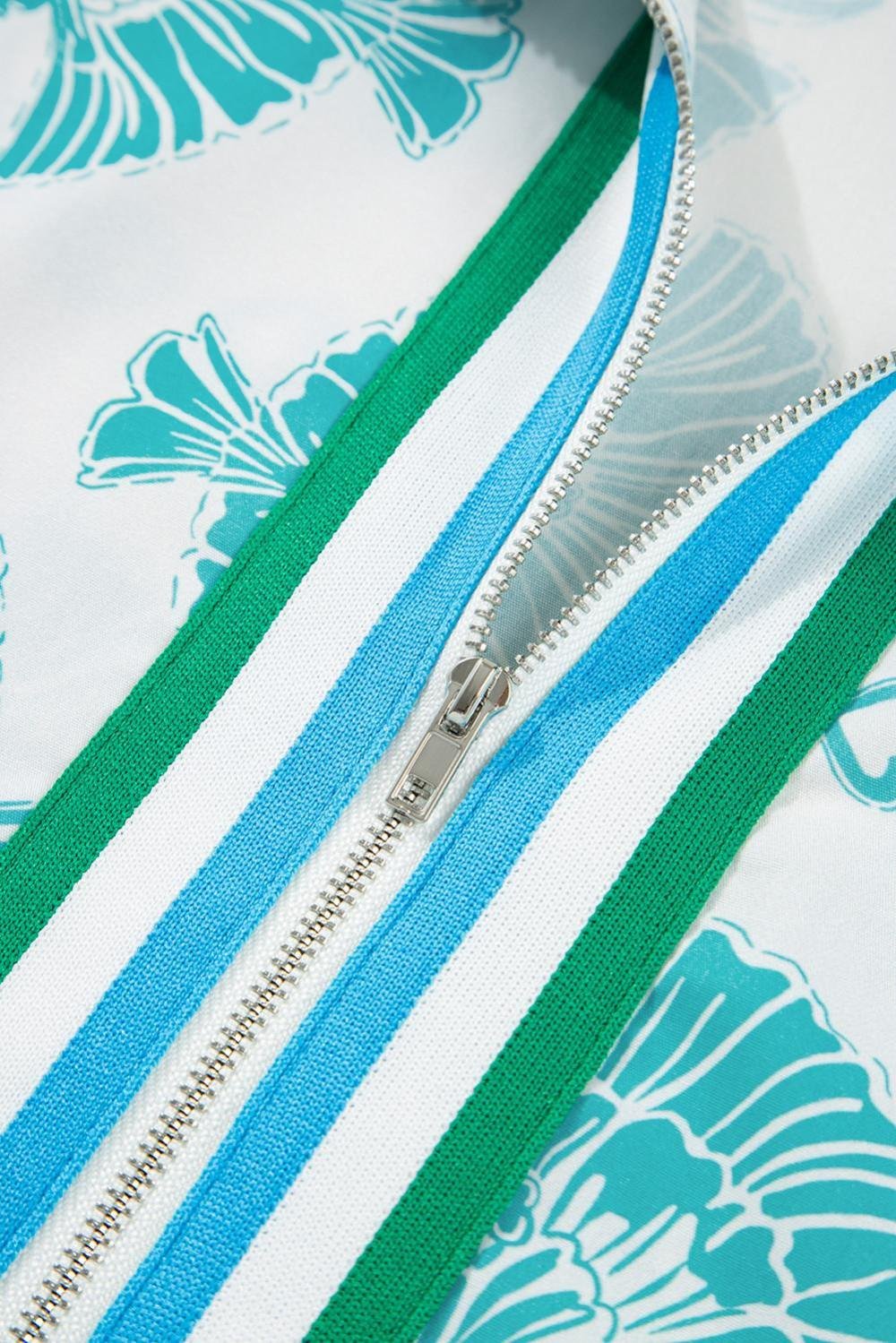 Blouses | Women Sky Blue Abstract Print Bubble Sleeve Pop Of Color Neck Blouse