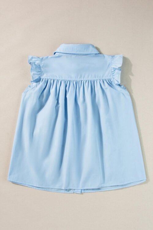 Blouses | Women Sky Blue Ric Rac Trim Collared Pleated Ruffle Top