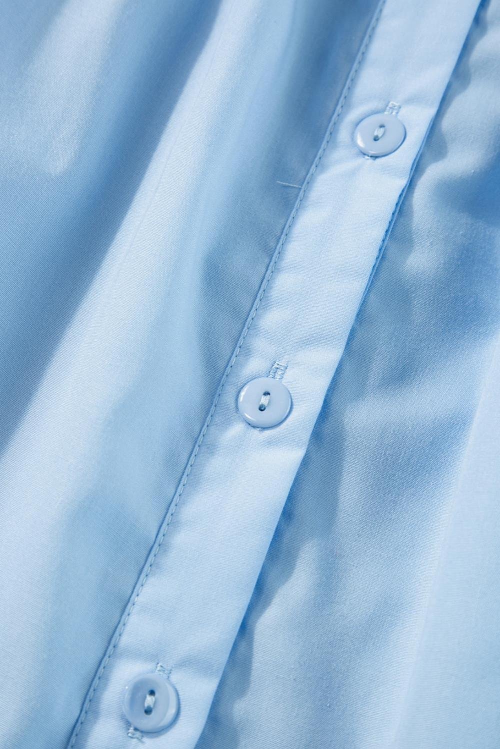 Blouses | Women Sky Blue Ric Rac Trim Collared Pleated Ruffle Top