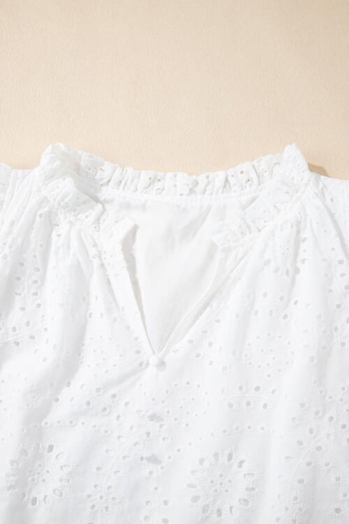 Blouses | Women White Eyelet Flutter Sleeve V Neck Blouse