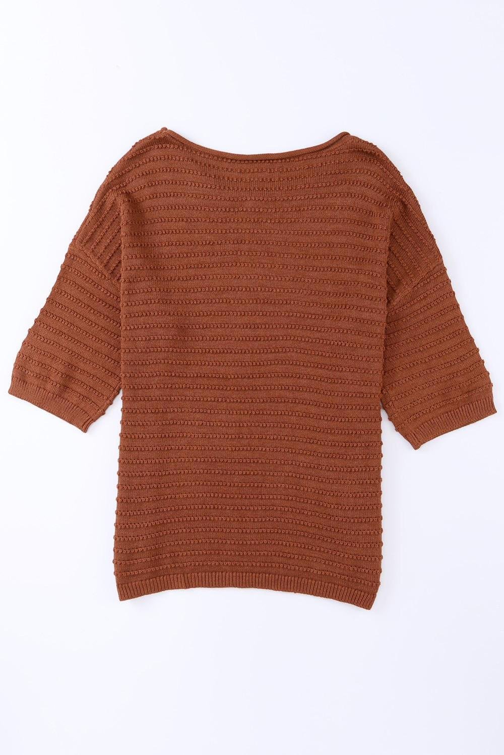 Knit Tops | Women Brown Solid Color Rib-Knit Drop Sleeve Side Slits Top