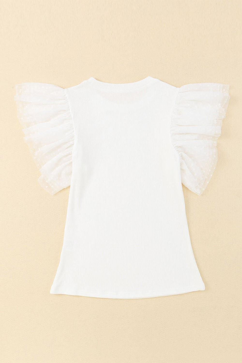 Knit Tops | Women White Dotty Layered Ruffle Casual Ribbed Knit Top