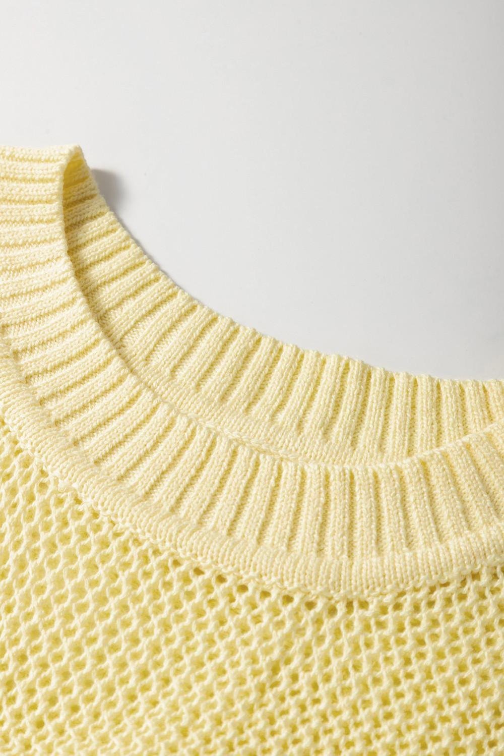 Knit Tops | Women Yellow Solid Color Hollowed Knit Round Neck Sweater Vest