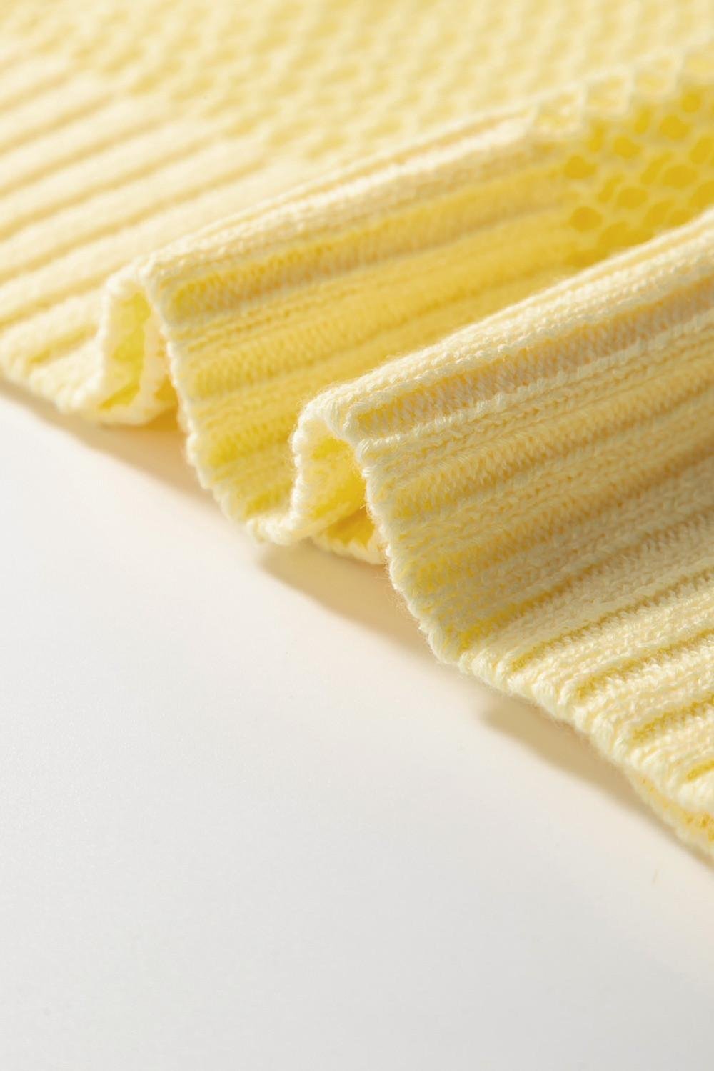 Knit Tops | Women Yellow Solid Color Hollowed Knit Round Neck Sweater Vest