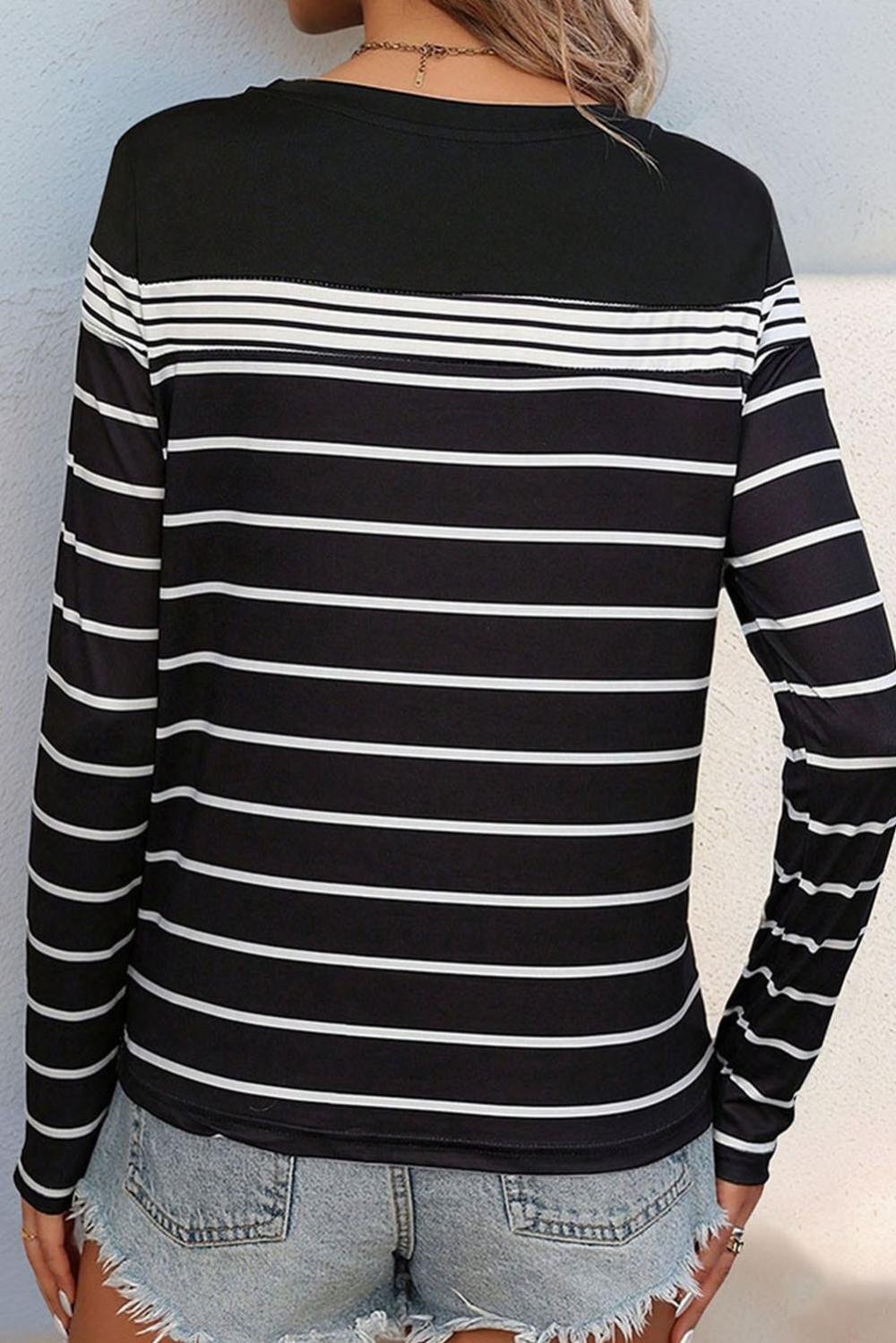Long Sleeve Tops | Women Black Casual Striped Long Sleeve Top