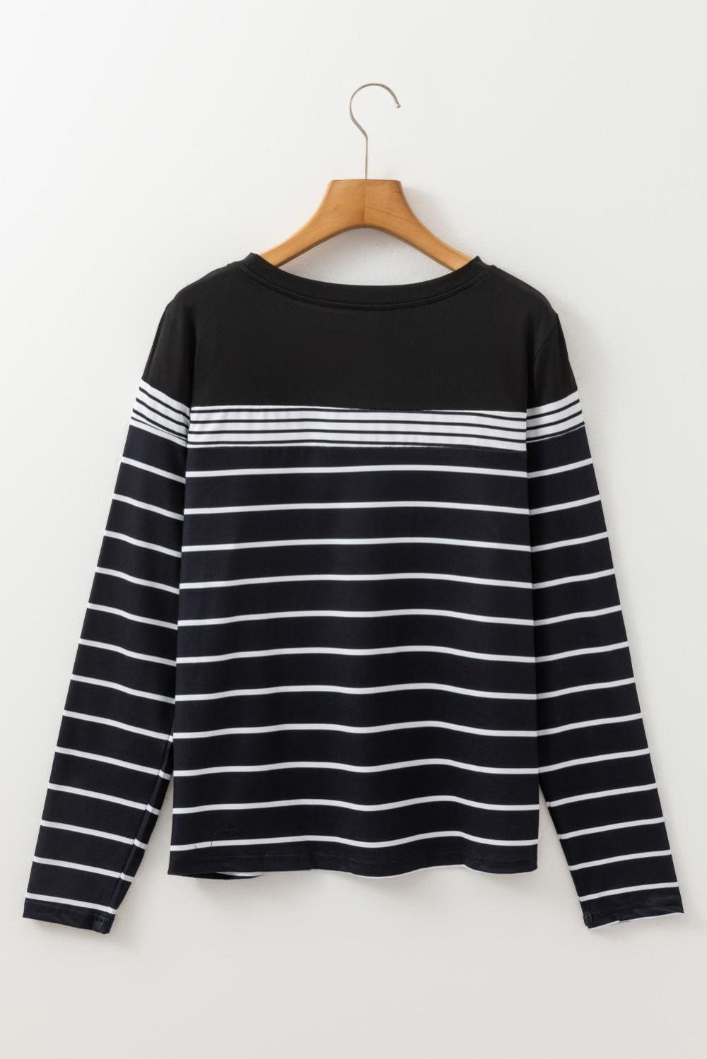 Long Sleeve Tops | Women Black Casual Striped Long Sleeve Top