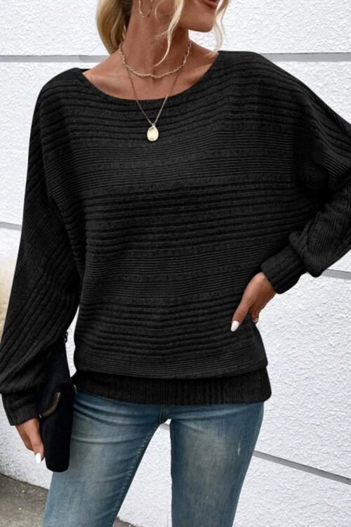 Long Sleeve Tops | Women Black Pit Stripe Batwing Long Sleeve Top