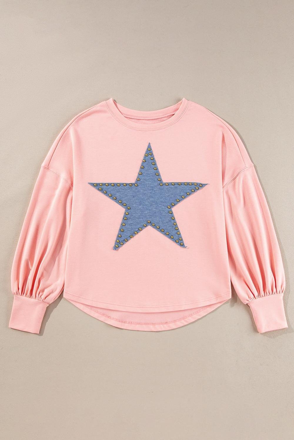 Long Sleeve Tops | Women Gossamer Pink Studded Star Graphic Oversized Top