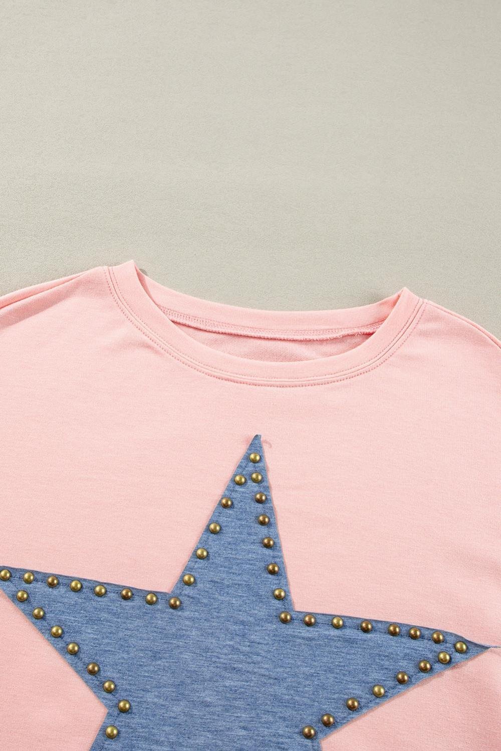 Long Sleeve Tops | Women Gossamer Pink Studded Star Graphic Oversized Top