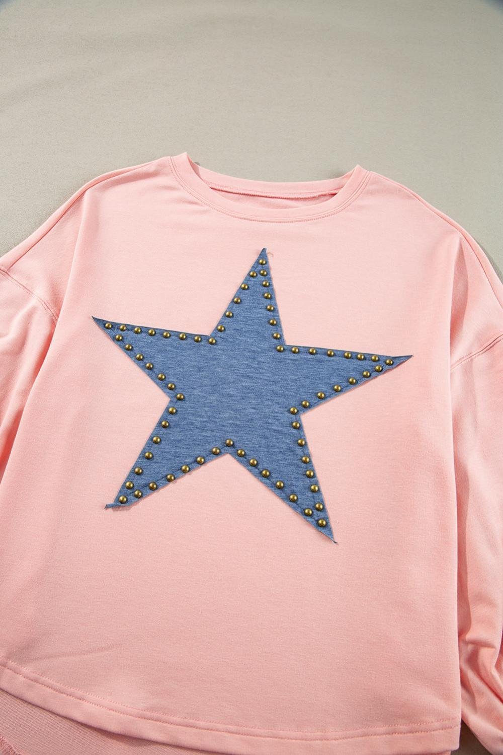 Long Sleeve Tops | Women Gossamer Pink Studded Star Graphic Oversized Top
