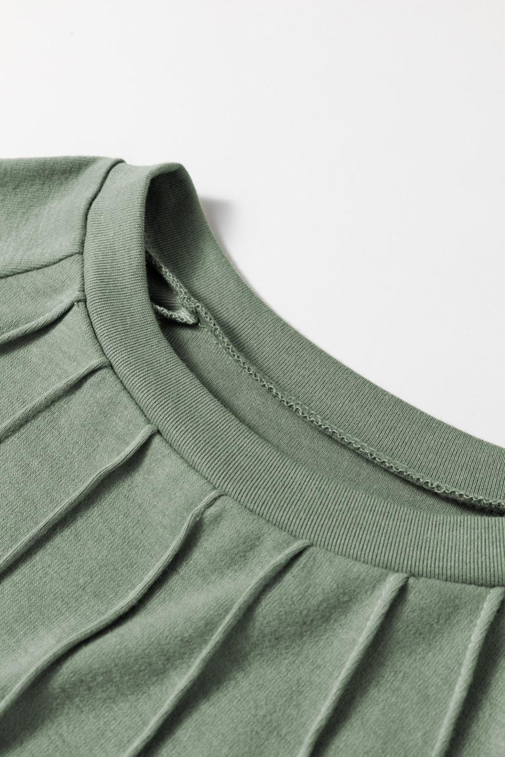 Long Sleeve Tops | Women Grass Green Seam Detail Lace Contrast Cuffs Raglan Sleeve Top