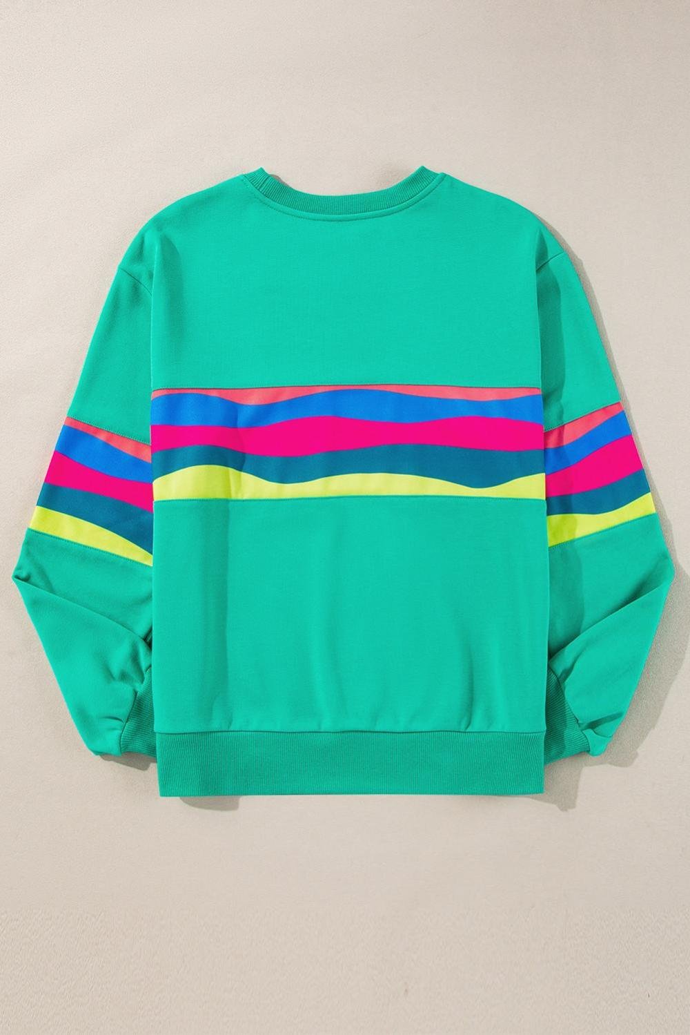 Long Sleeve Tops | Women Green Colorful Striped Round Neck Long Sleeve Top