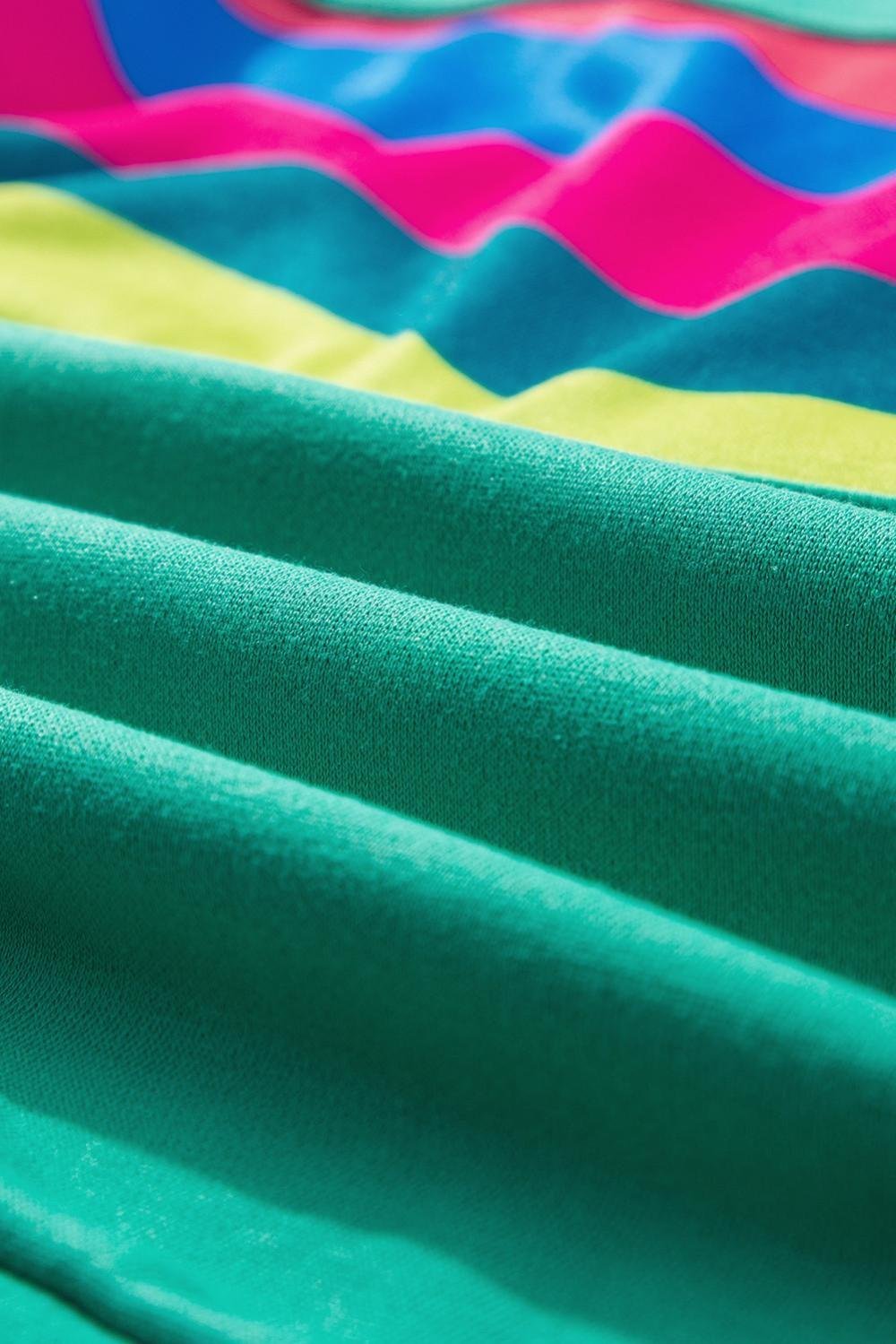 Long Sleeve Tops | Women Green Colorful Striped Round Neck Long Sleeve Top