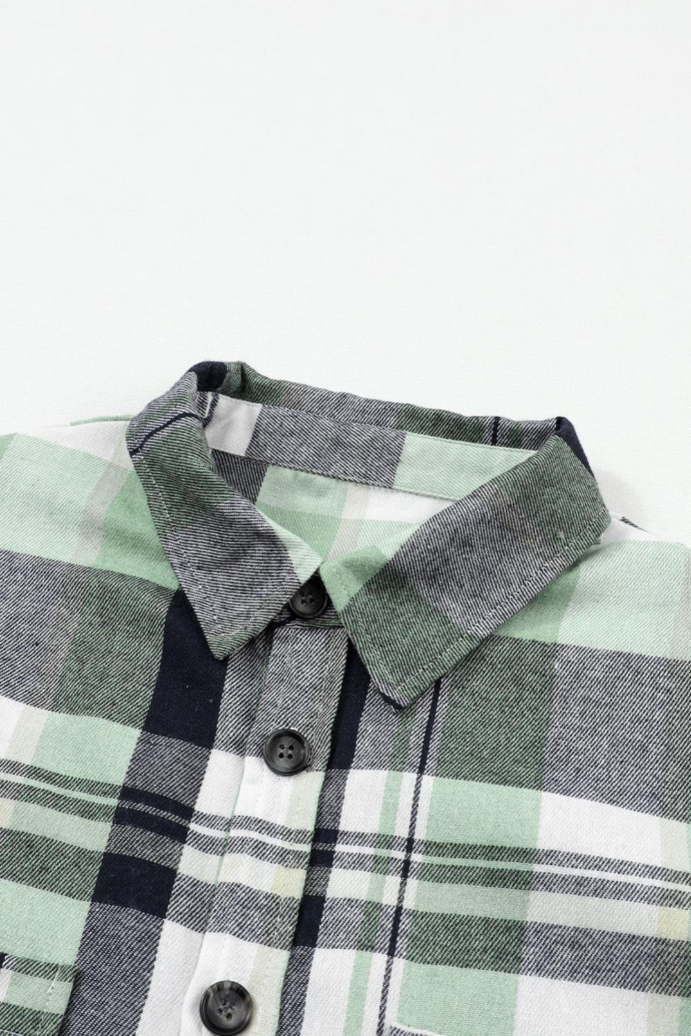 Long Sleeve Tops | Women Green Long Sleeve Collared Button Up Flannel Shacket