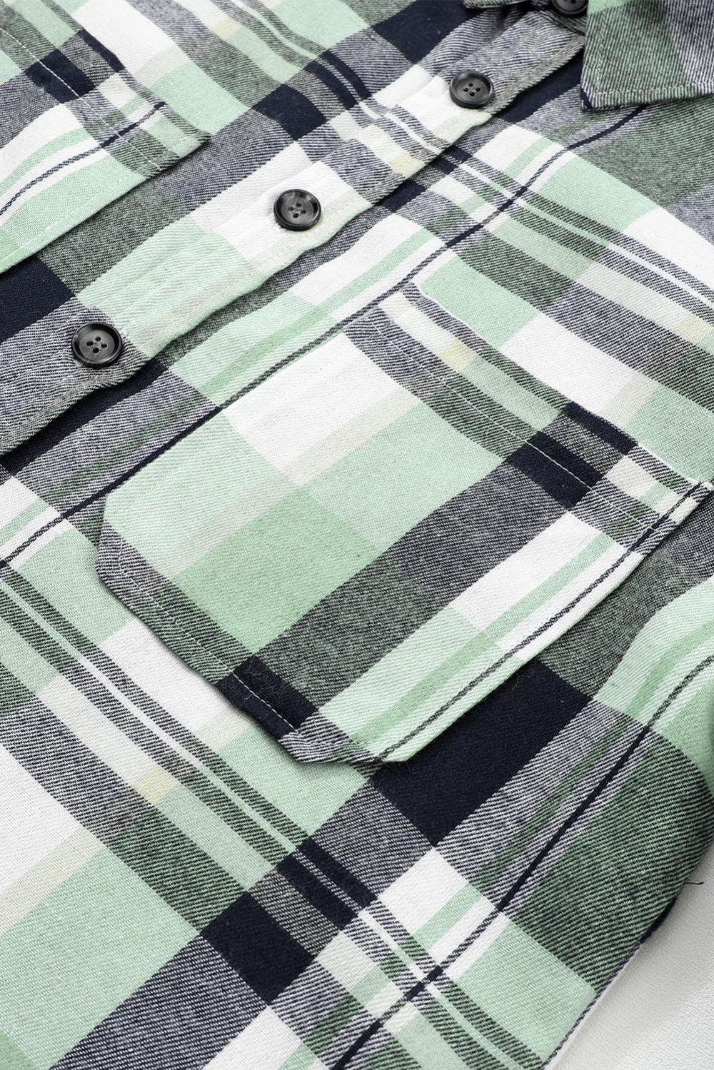 Long Sleeve Tops | Women Green Long Sleeve Collared Button Up Flannel Shacket