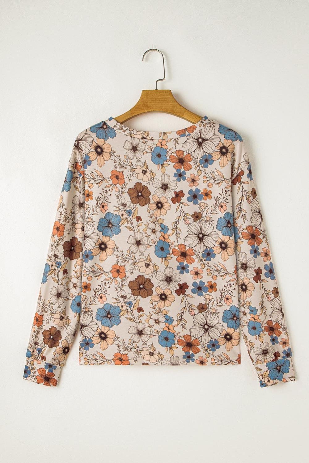 Long Sleeve Tops | Women Khaki Allover Floral Print Crew Neck Long Sleeve Top