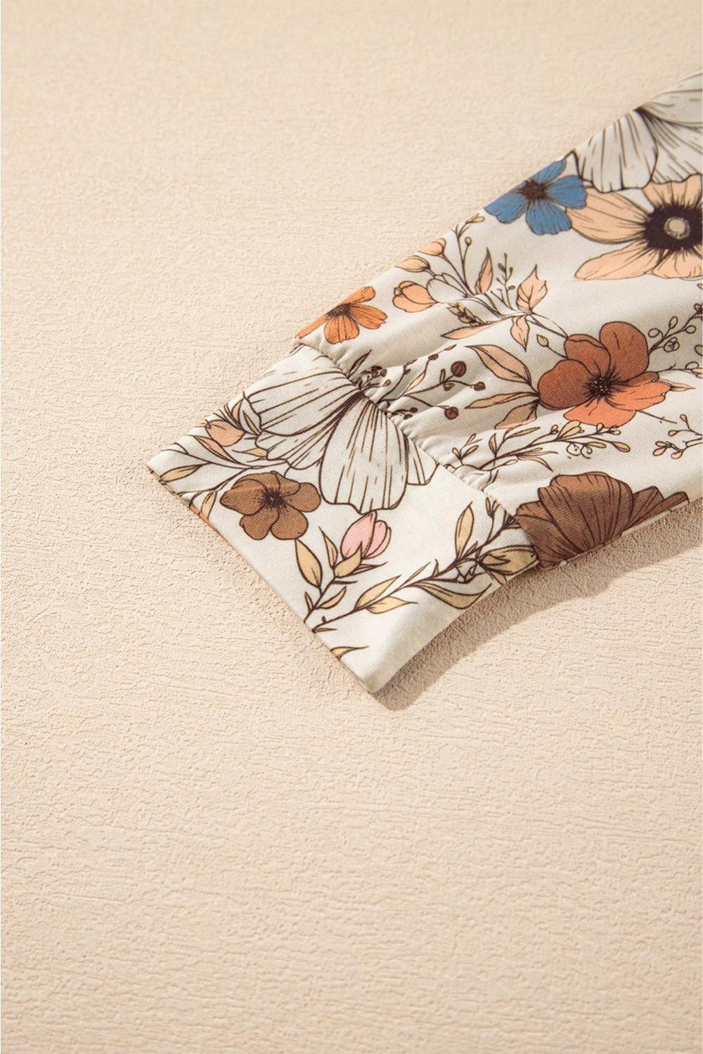 Long Sleeve Tops | Women Khaki Allover Floral Print Crew Neck Long Sleeve Top