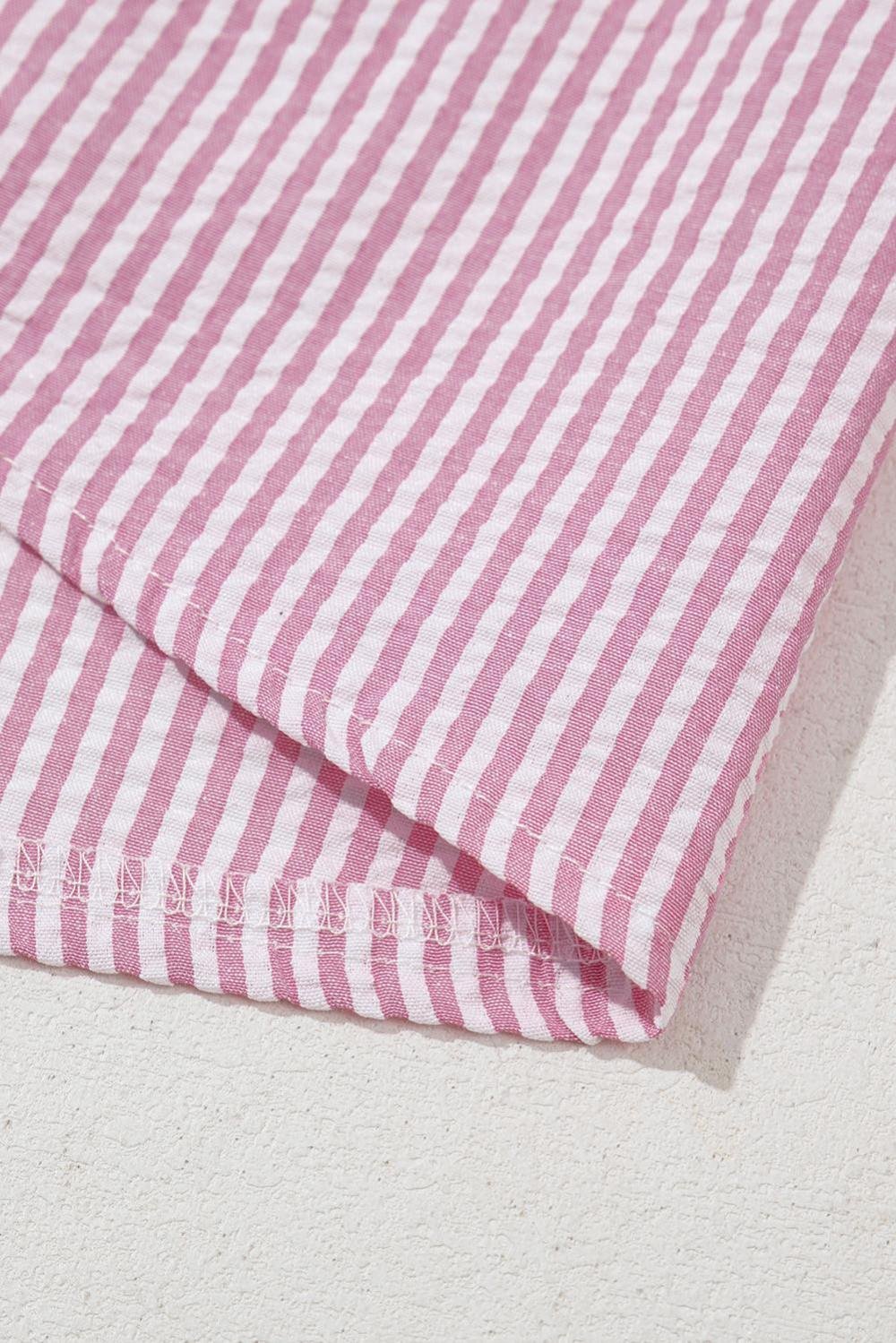 Long Sleeve Tops | Women Pink Stripe Bow Tie Front Round Neck Long Sleeve Top