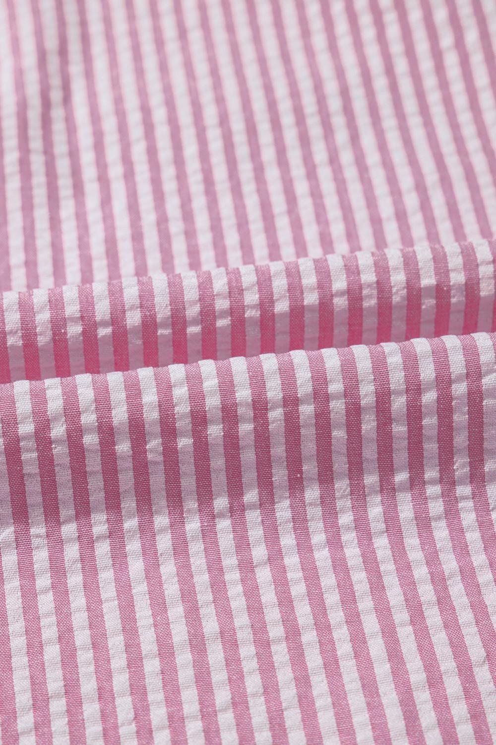 Long Sleeve Tops | Women Pink Stripe Bow Tie Front Round Neck Long Sleeve Top