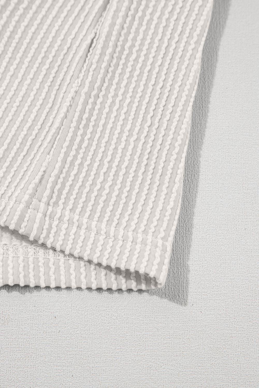 Long Sleeve Tops | Women White Solid Color Corded Drop Shoulder 3/4 Sleeve V Neck Top