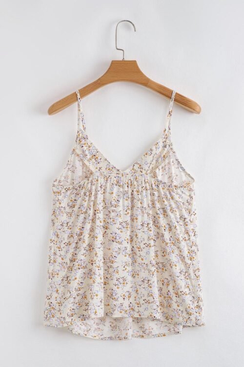 Sleeveless Tops | Women Apricot Boho Floral Spaghetti Straps Cami Top