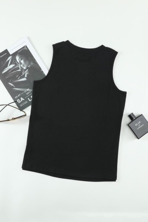 Sleeveless Tops | Women Black Solid Color Basic Crew Neck Tank Top