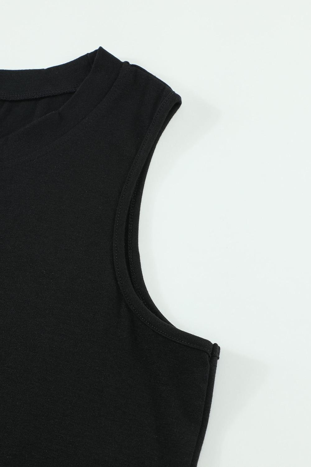 Sleeveless Tops | Women Black Solid Color Basic Crew Neck Tank Top