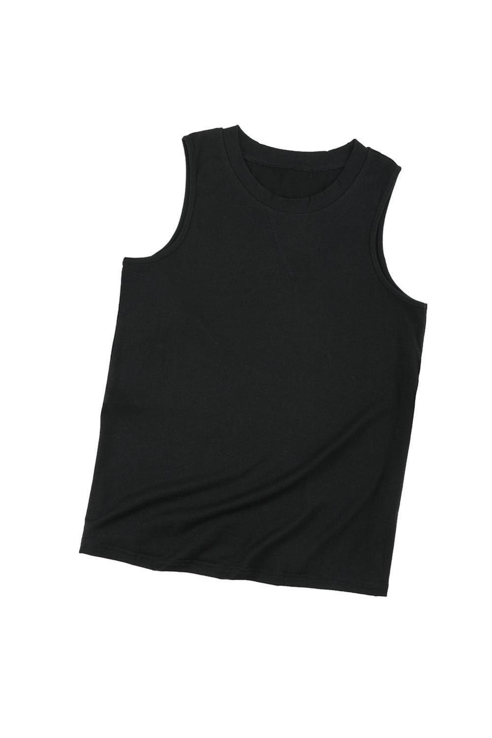 Sleeveless Tops | Women Black Solid Color Basic Crew Neck Tank Top
