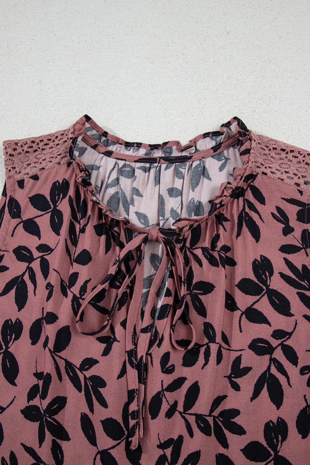 Sleeveless Tops | Women Brown Floral Print Tie Neck Sleeveless Top