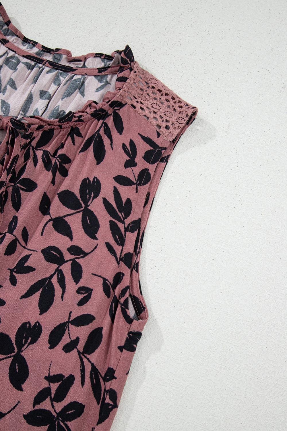 Sleeveless Tops | Women Brown Floral Print Tie Neck Sleeveless Top