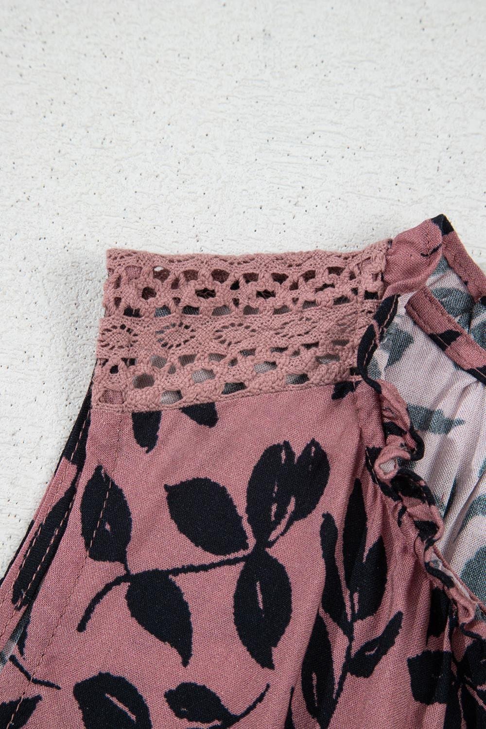 Sleeveless Tops | Women Brown Floral Print Tie Neck Sleeveless Top