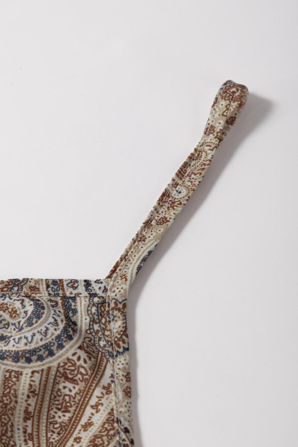 Sleeveless Tops | Women Khaki Paisley Print Spaghetti Strap V Neck Smocked Cami Top