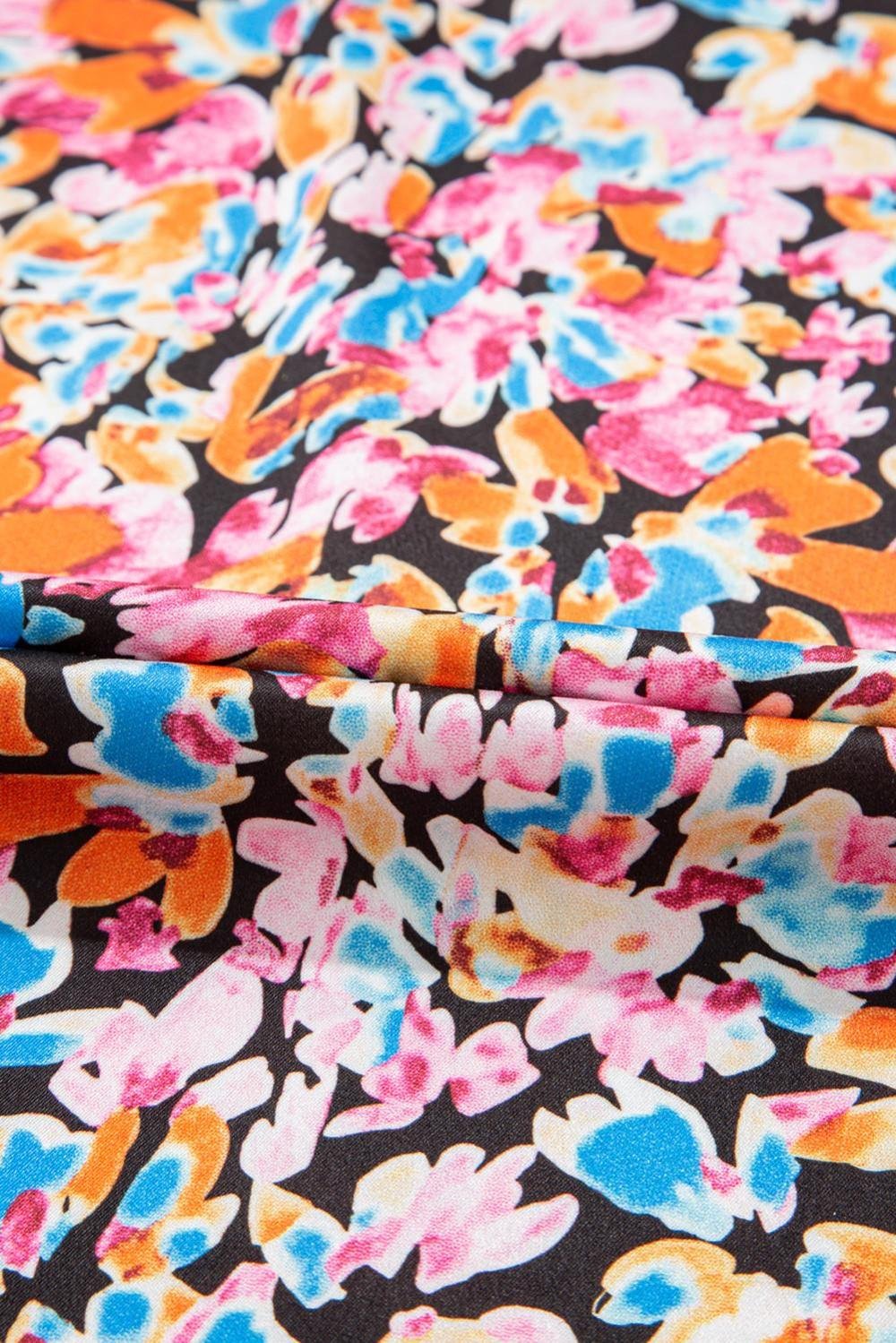 Sleeveless Tops | Women Orange Floral Print Shirred Stand Neck Flutter Shoulder Blouse