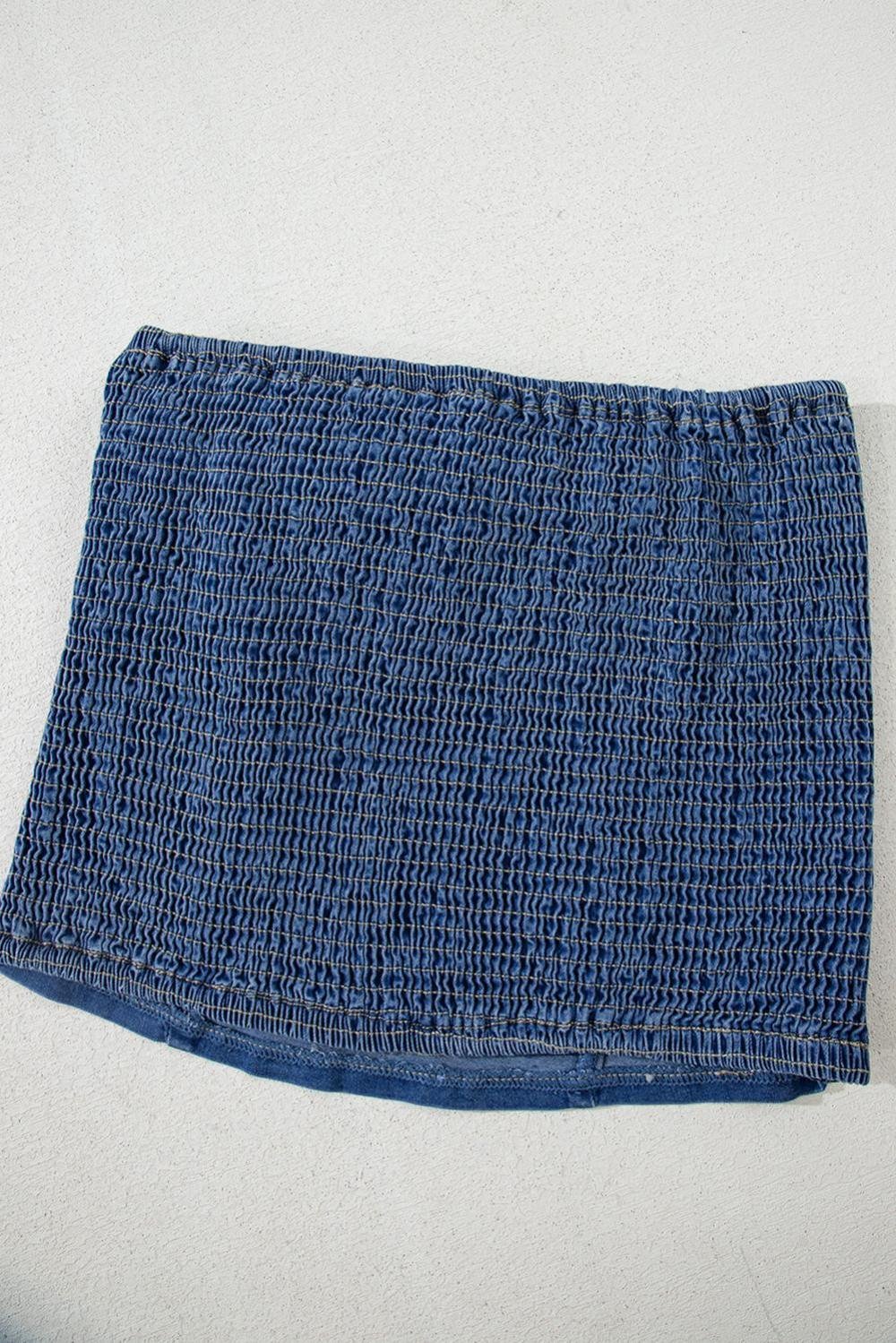 Sleeveless Tops | Women Sail Blue Vintage Bow Front Smocked Back Denim Tube Top