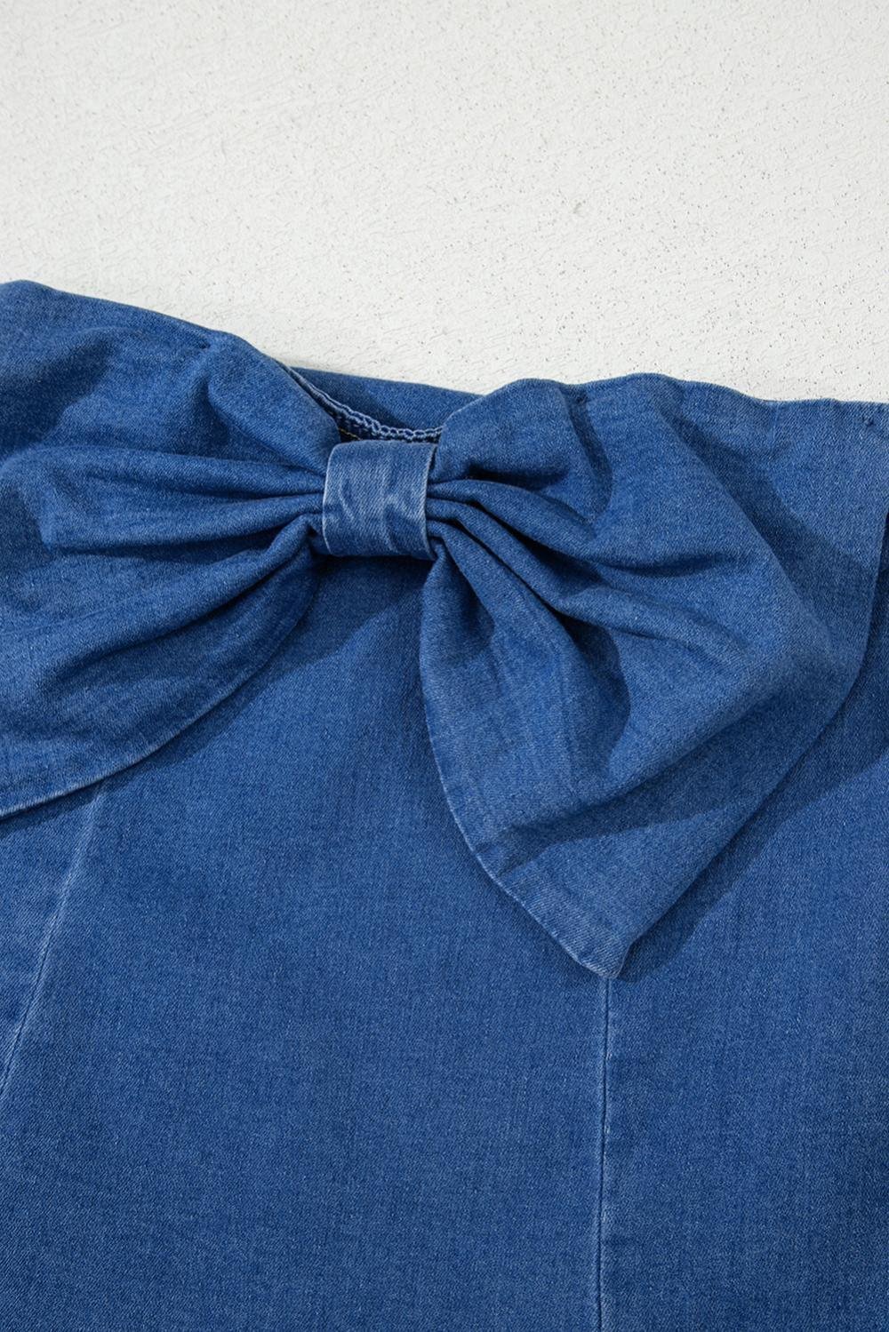 Sleeveless Tops | Women Sail Blue Vintage Bow Front Smocked Back Denim Tube Top