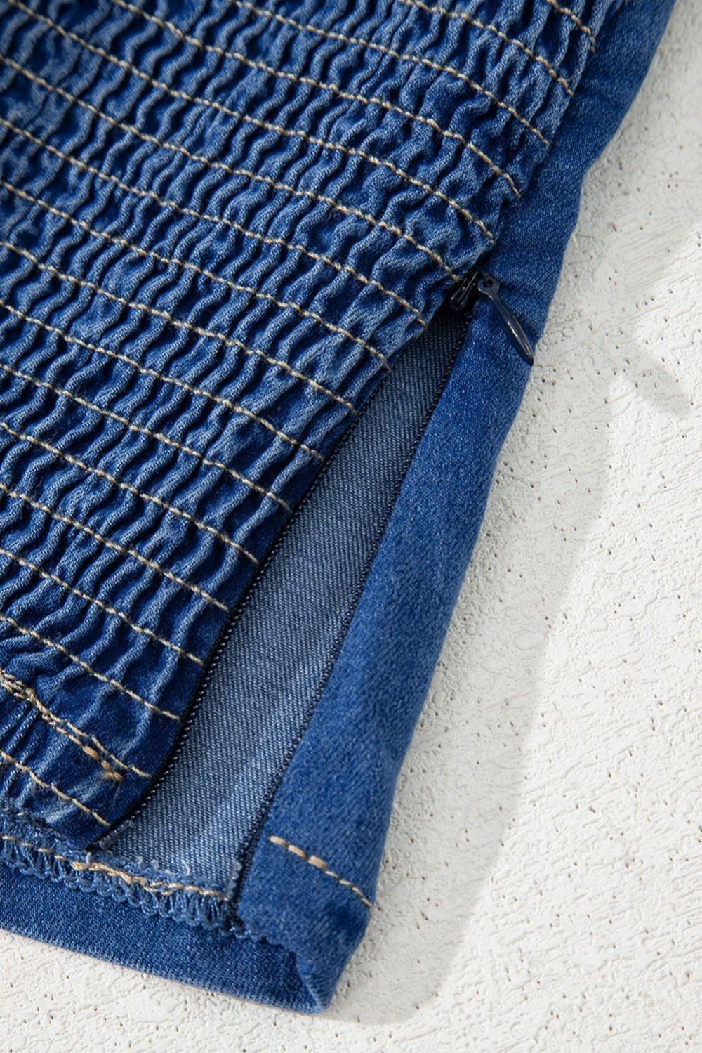 Sleeveless Tops | Women Sail Blue Vintage Bow Front Smocked Back Denim Tube Top