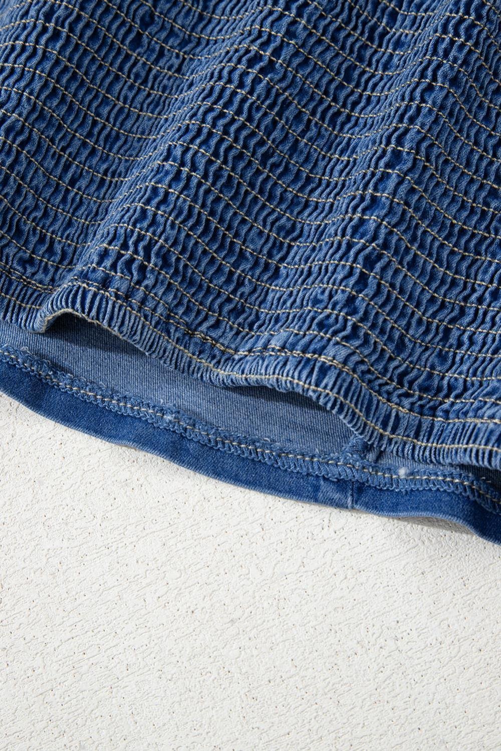 Sleeveless Tops | Women Sail Blue Vintage Bow Front Smocked Back Denim Tube Top