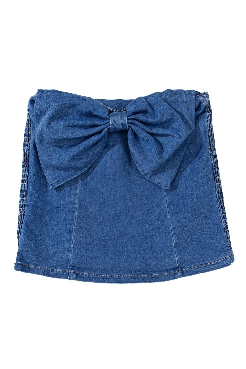 Sleeveless Tops | Women Sail Blue Vintage Bow Front Smocked Back Denim Tube Top