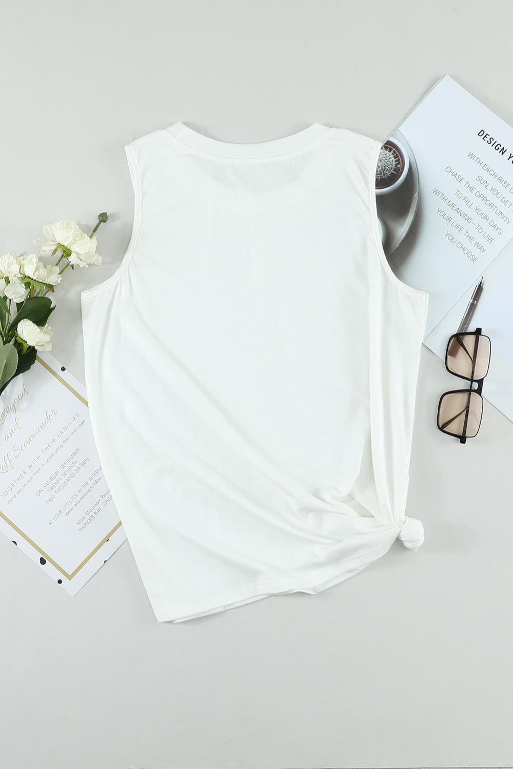 Sleeveless Tops | Women White Solid Color Basic Crew Neck Tank