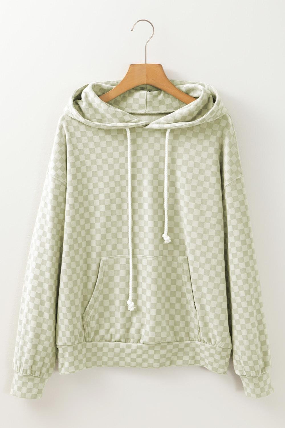 Sweatshirts & Hoodies | Women Green Checkered Kangaroo Pocket Hoodie