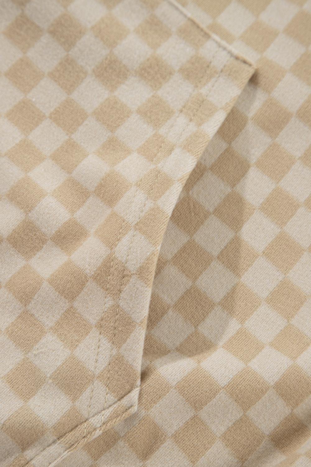 Sweatshirts & Hoodies | Women Khaki Checkered Kangaroo Pocket Hoodie