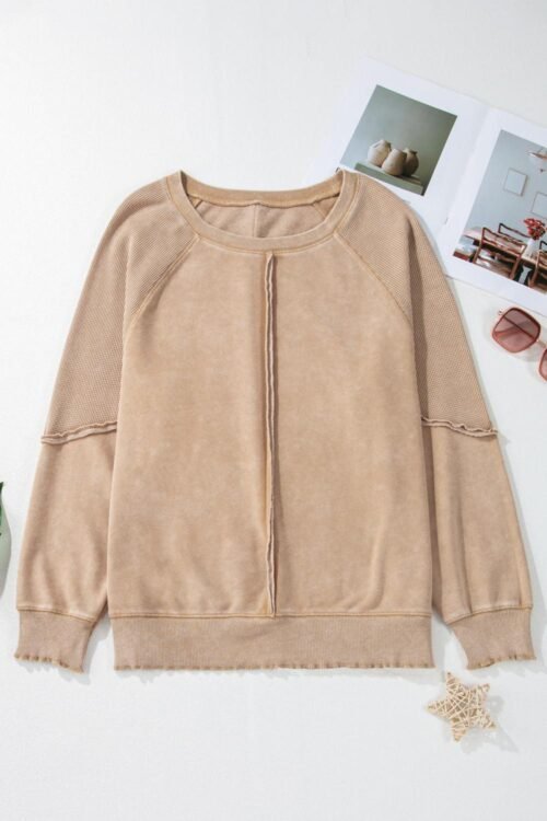 Sweatshirts & Hoodies | Women Light French Beige Patchwork Raglan Sleeve Exposed Seam Sweatshirt