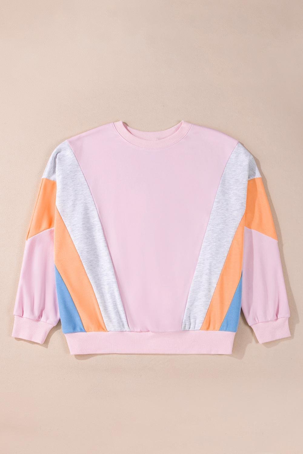Sweatshirts & Hoodies | Women Light Pink Color Block Batwing Sleeve Loose Fit Sweatshirt